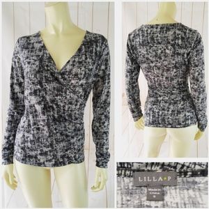 Lilla P Top S Poly Spandex Pullover Faux Wrap Knit